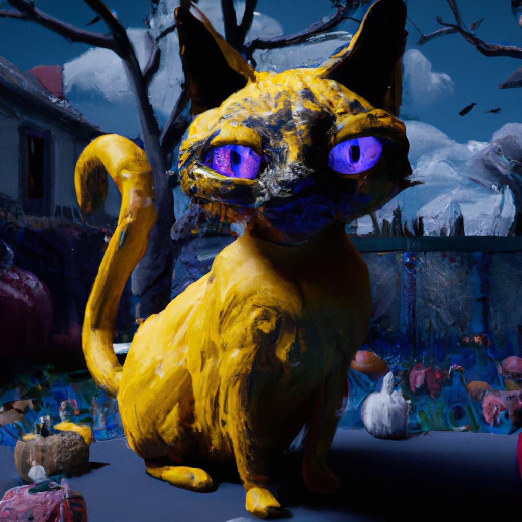 Fantastical Halloween Cat in Detailed Matte Painting