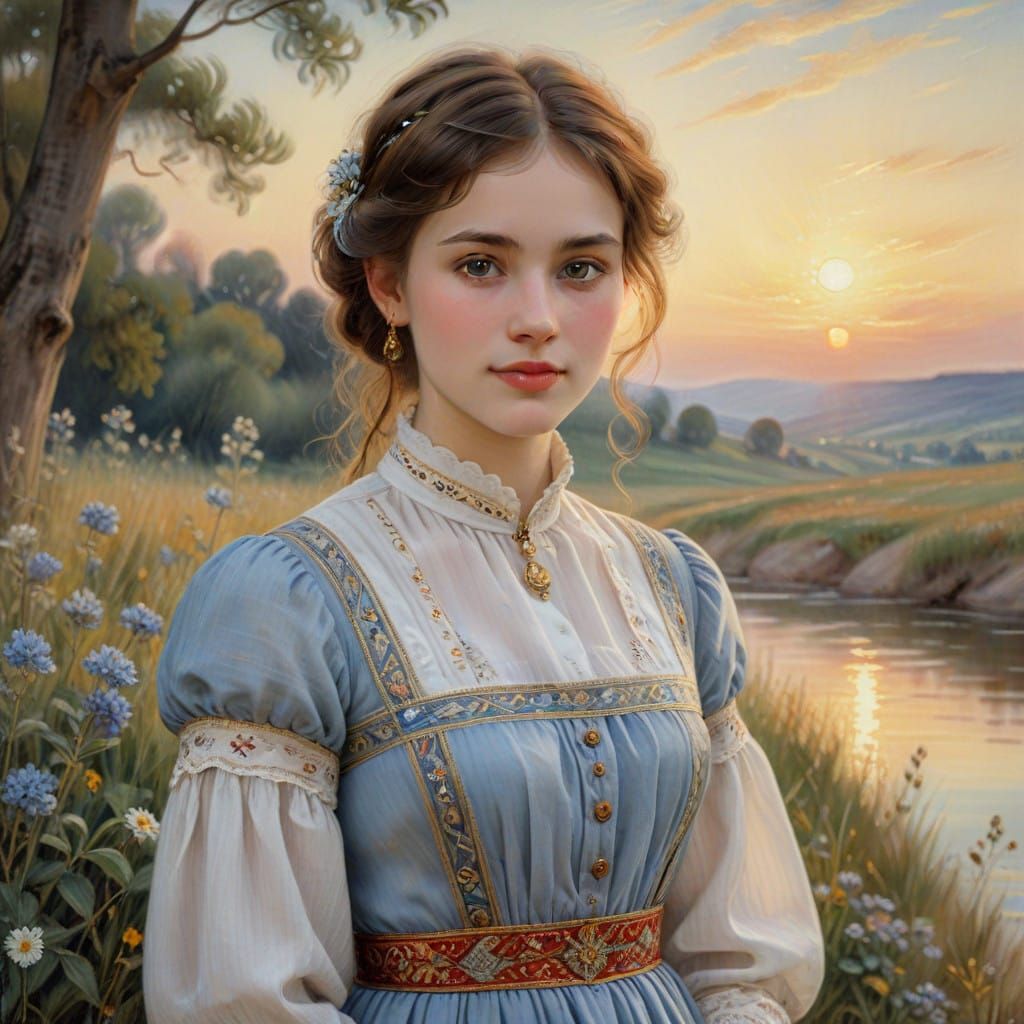 Refined Hungarian Woman in Traditional Folk Costume