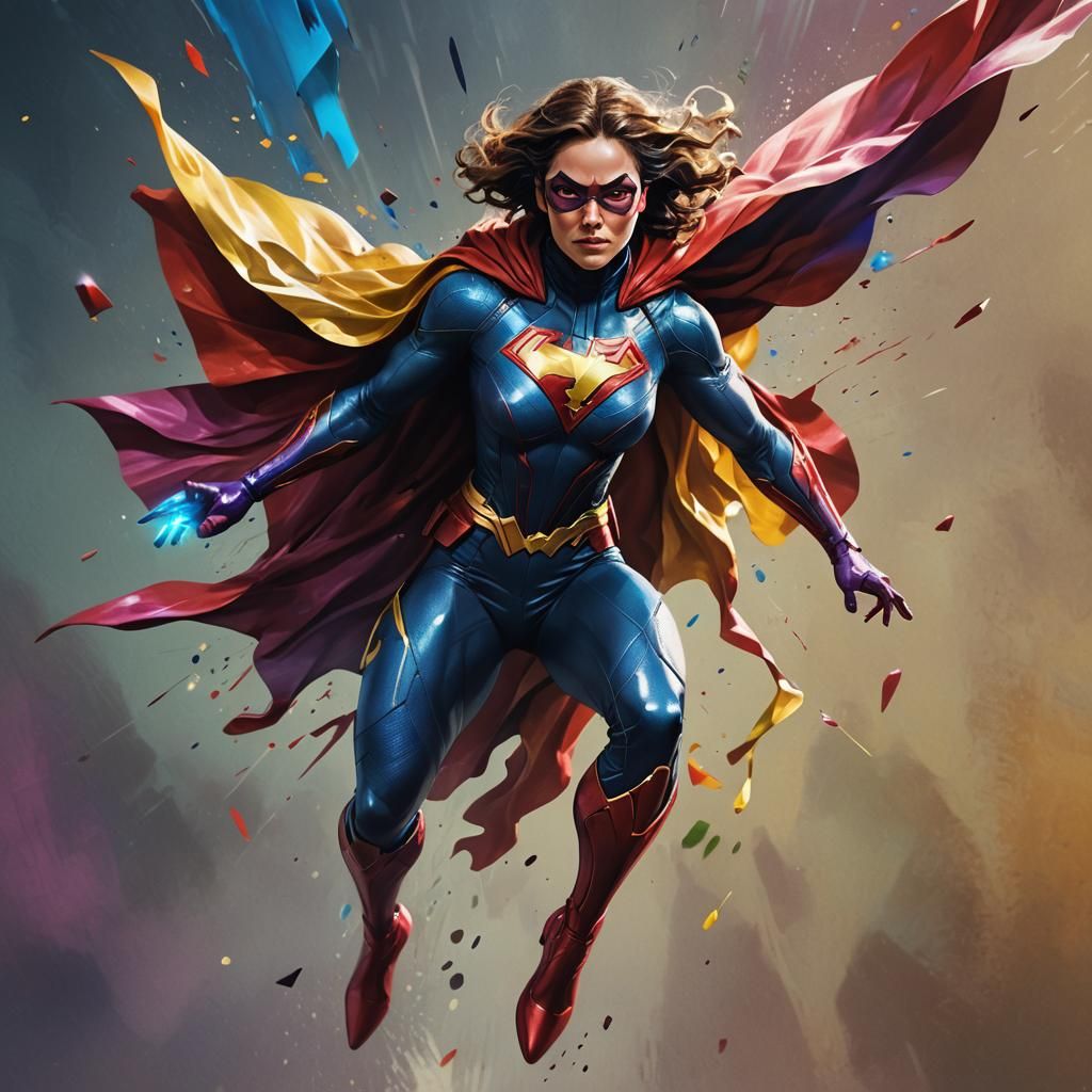 Flying Superheroine in Hyperrealistic Concept Art