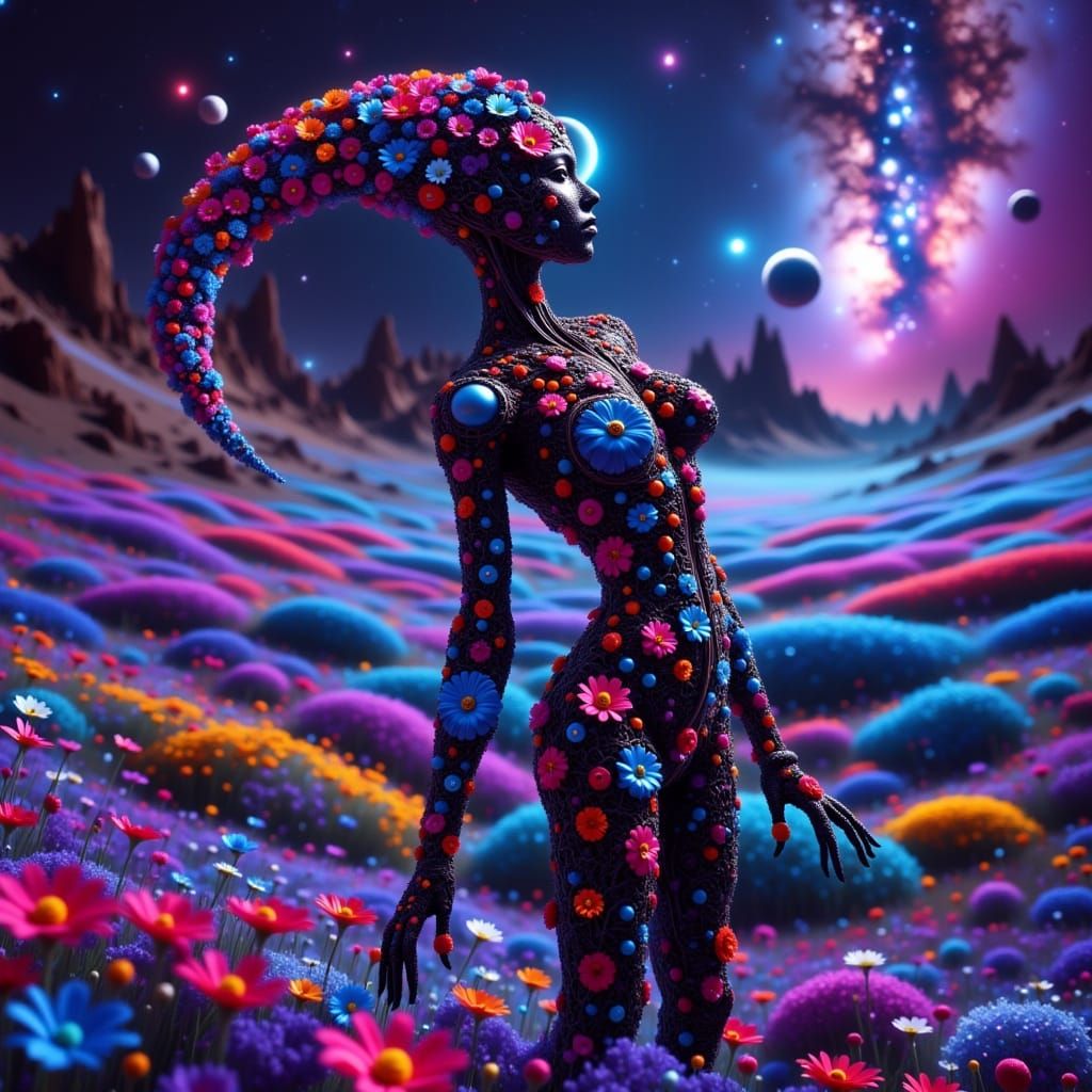 Cyborg Goddess Among Alien Blooms