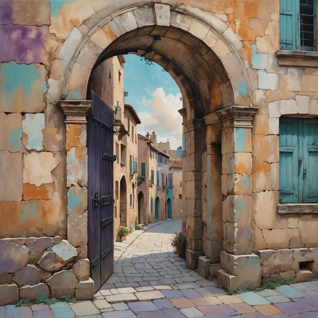 Impressionistic Cityscape with Ancient Architecture