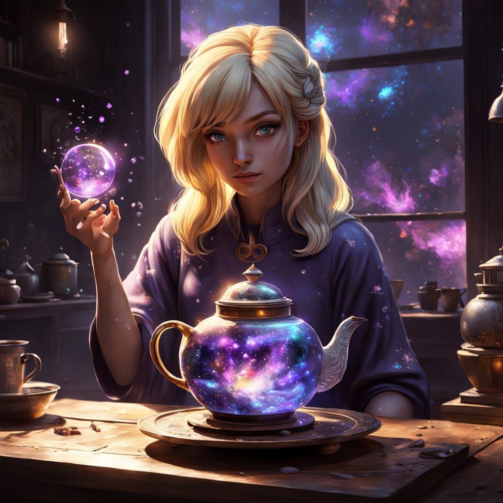 Magical Teapot Lamp With Cosmic Supernova