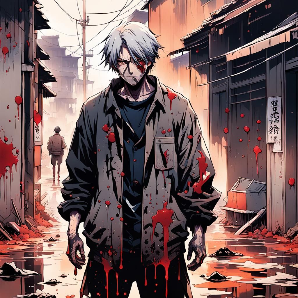 Distressed Man in Cel-Shaded Graffiti Art Style