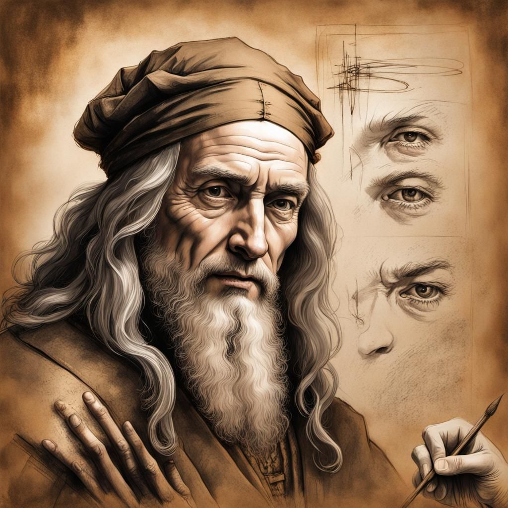 Renaissance Man Portrait in Charcoal with Inventions