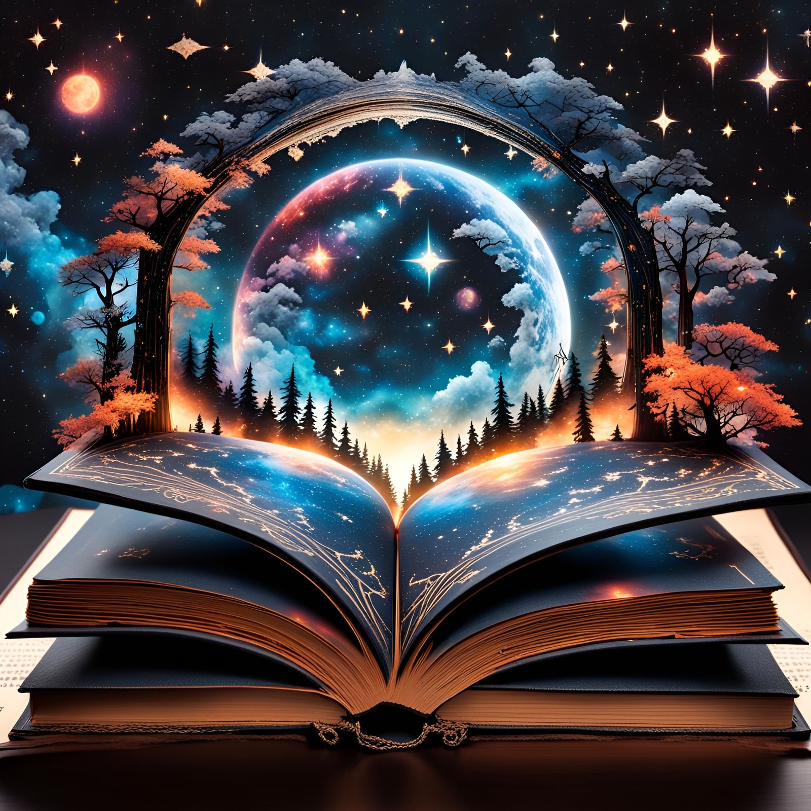 Fantasy Spacescape Emerging from Open Book