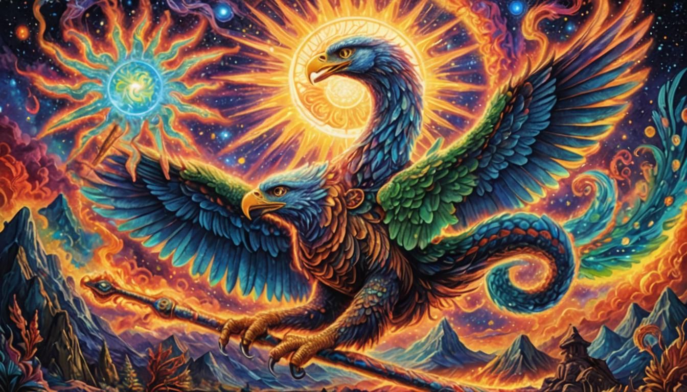 Eagle-Beaked Serpent Creature in Cosmic Astral Scene