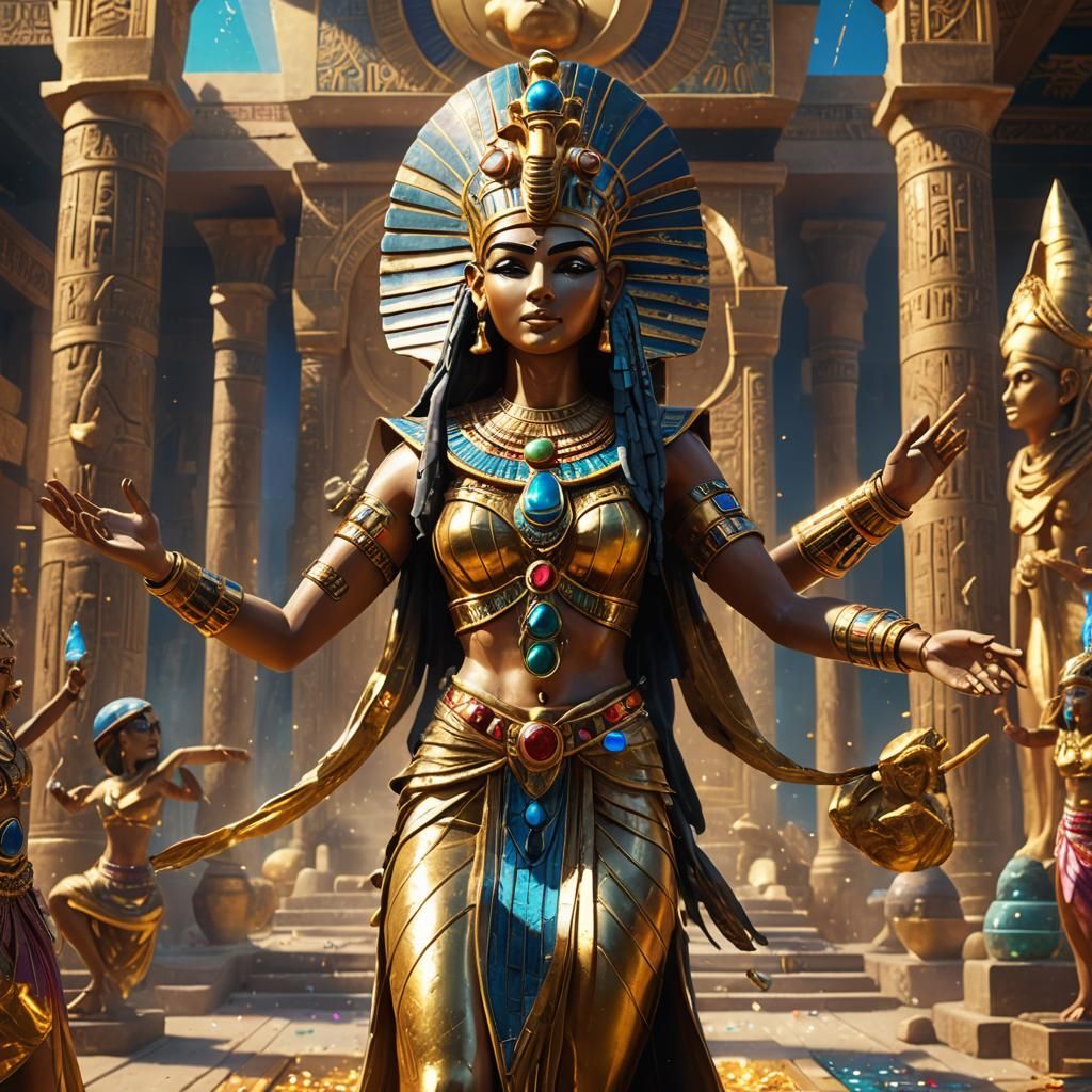 Egyptian Priestesses Dance Around Golden God Statue