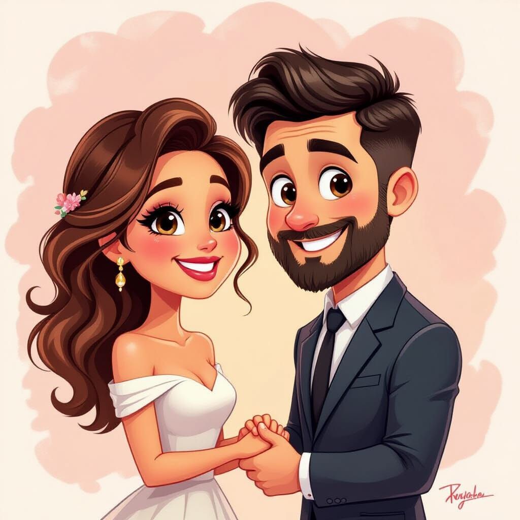 Whimsical Caricature of a Loving Couple