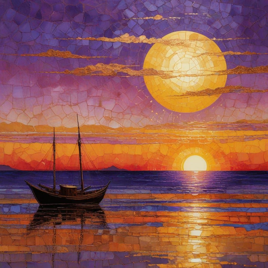 Surreal Ocean Sunset in Thick Textured Impasto