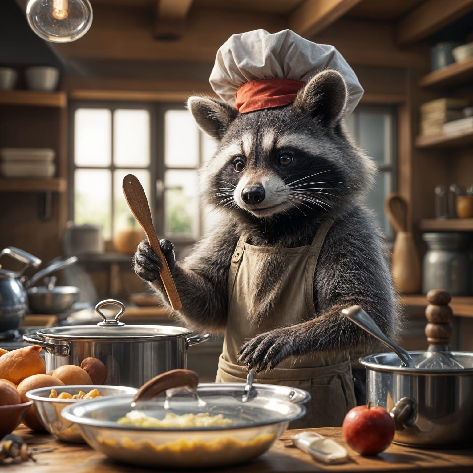 Raccoon Chef in Cozy 4K Kitchen