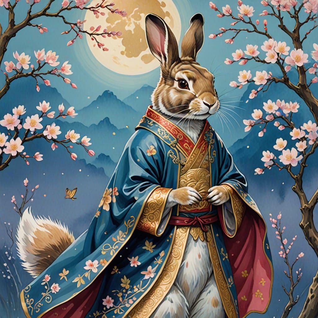 Majestic Chinese Rabbit in Golden Armor