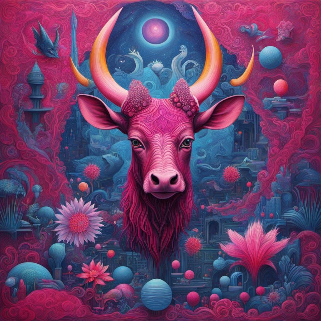 Surreal Cosmic Camelot Painting in Maximalist Style