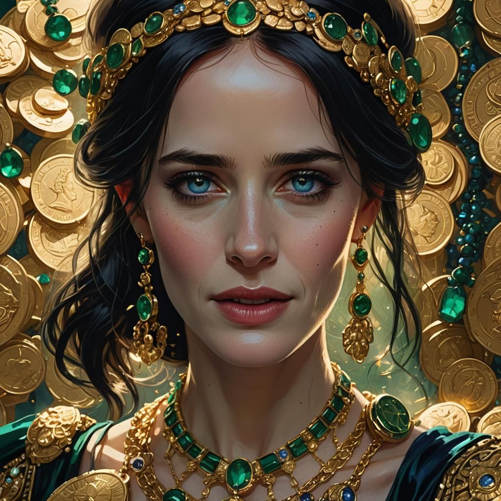 Fantasy Portrait of Woman Surrounded by Treasure