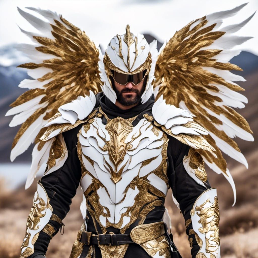 Golden Armored Archangel with White Feathered Wings