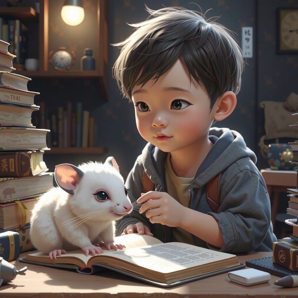 Charming Watercolor-Inspired 3D Illustration of Korean Boy a...