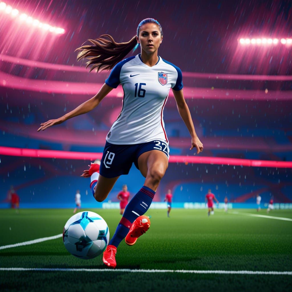 Soccer Star Kicking Ball in Light Rain, Anime Style