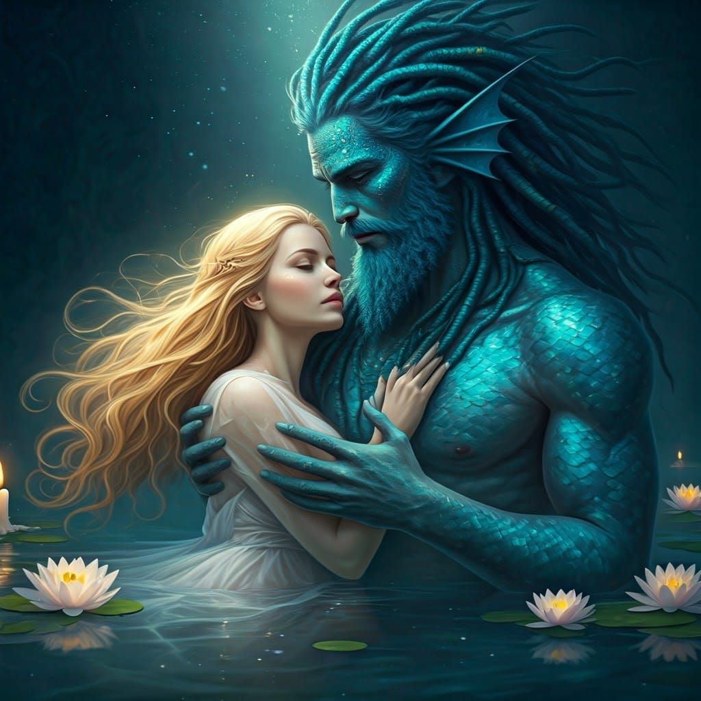 Golden Goddess in a Dreamlike Pool Scene