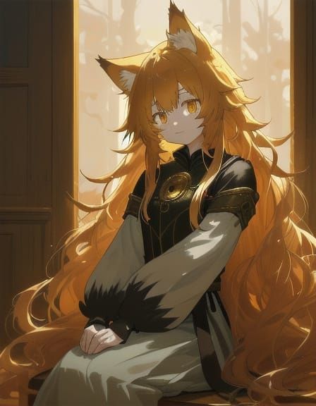Anime Wolf Girl Concept Art in Golden Light