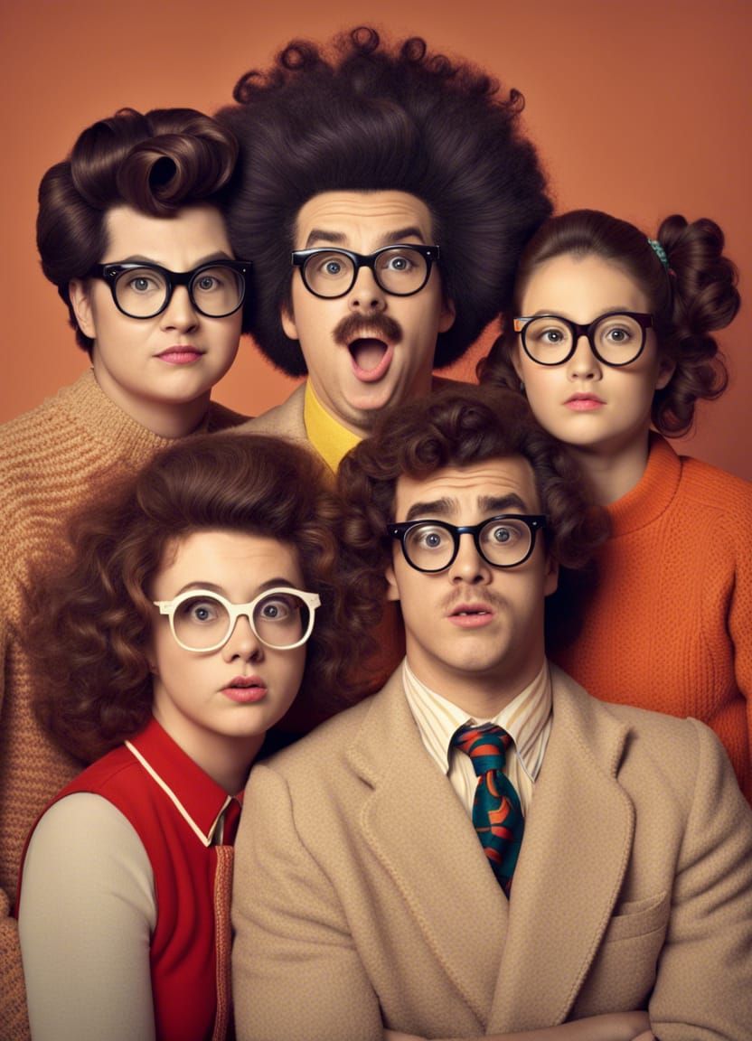 Awkward Nerdy Family Portrait in Photo Realism