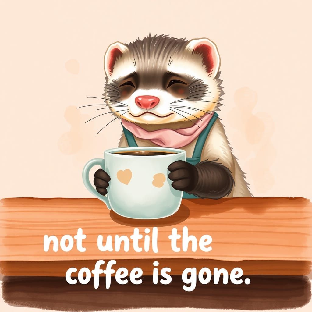 Ferret in Cozy Morning Coffee Scene