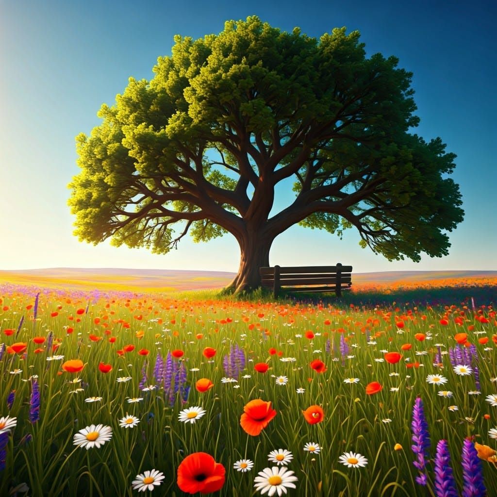 Surreal Wildflower Landscape in Vibrant Colors