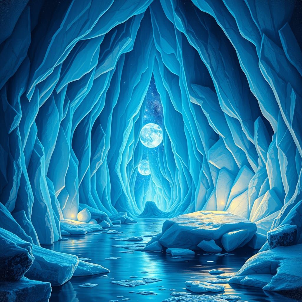 Sparkling Blue Ice Palace with Cosmic Lights