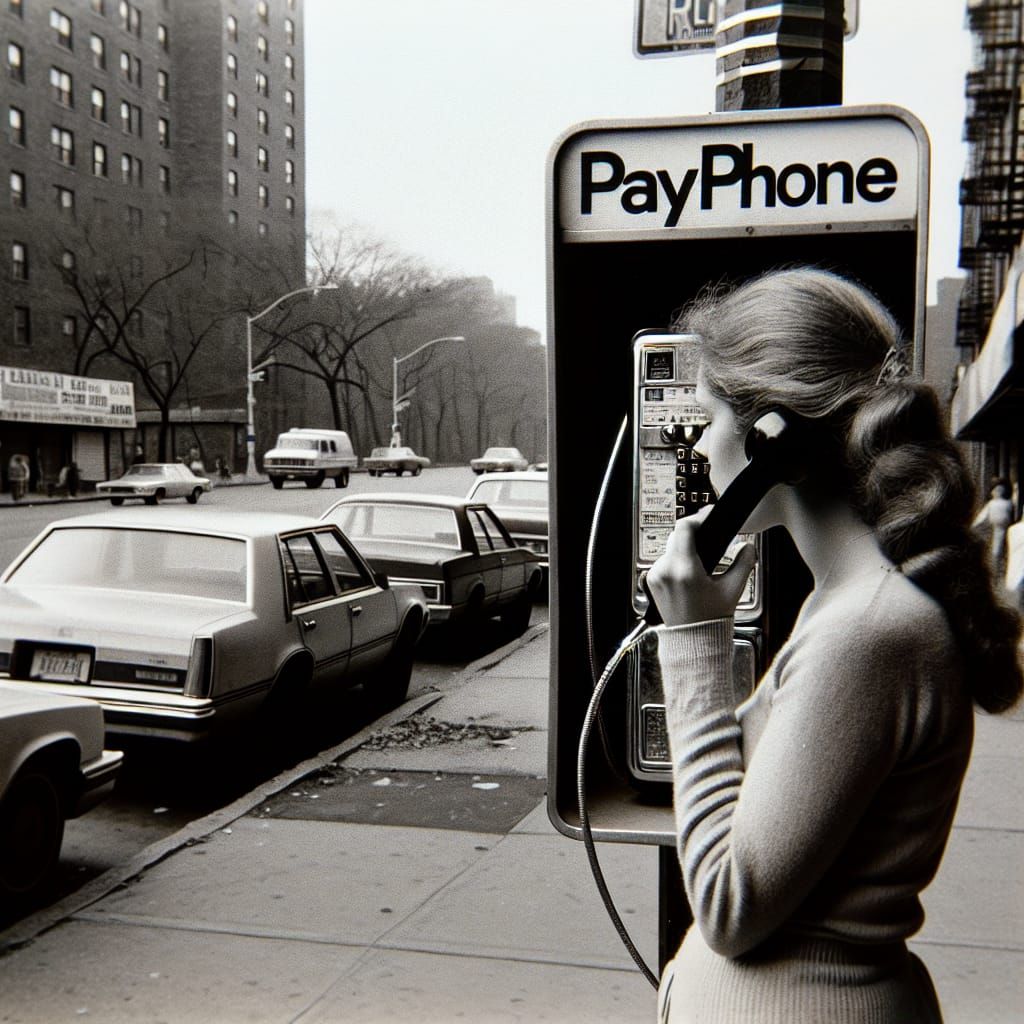 1980s Woman Using Payphone in Bronx, New York