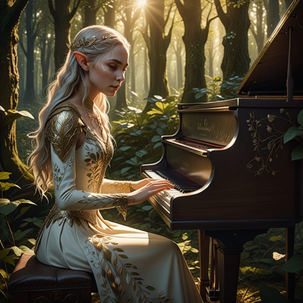 Elven girl playing the piano