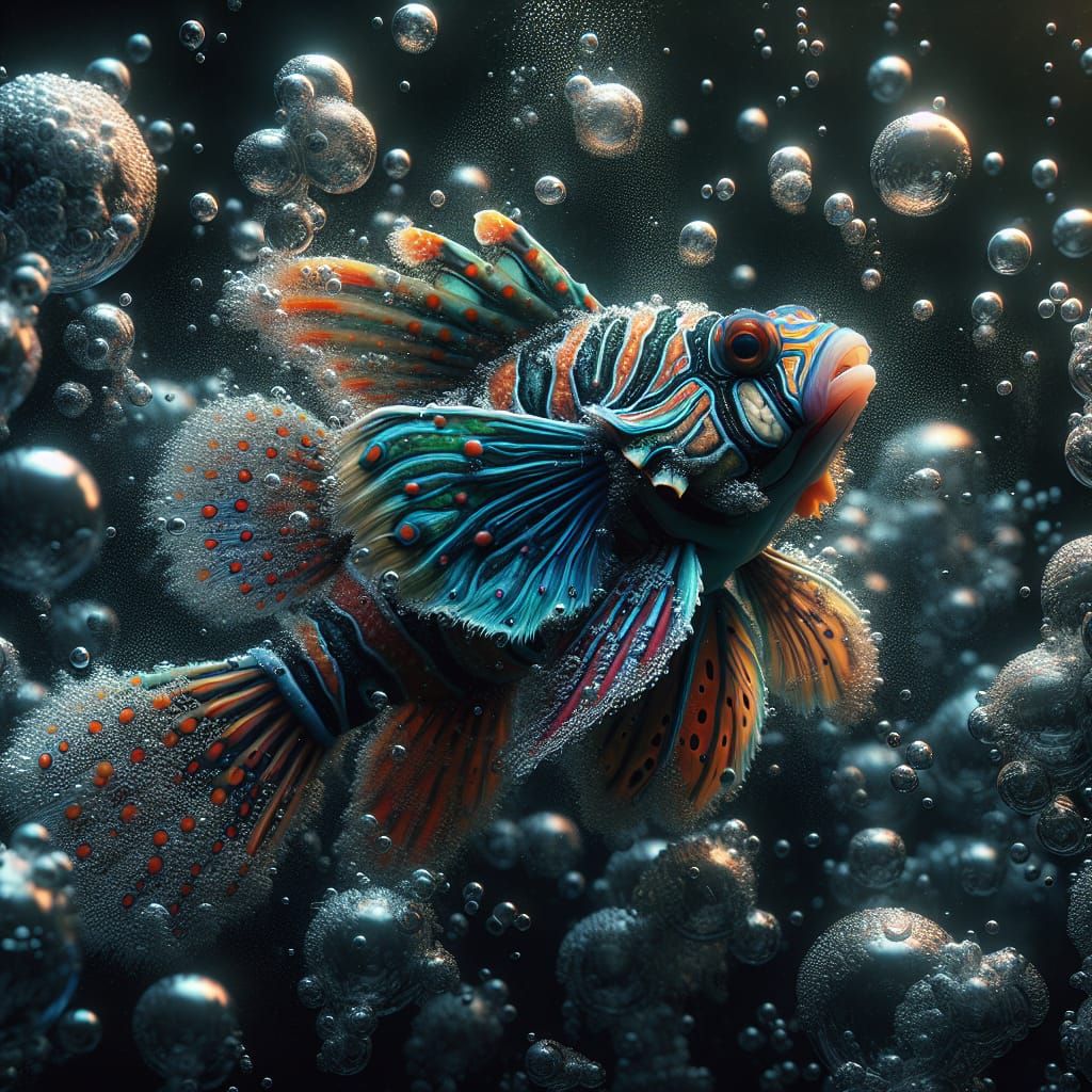 Hyperrealistic Mandarinfish in Effervescent Water