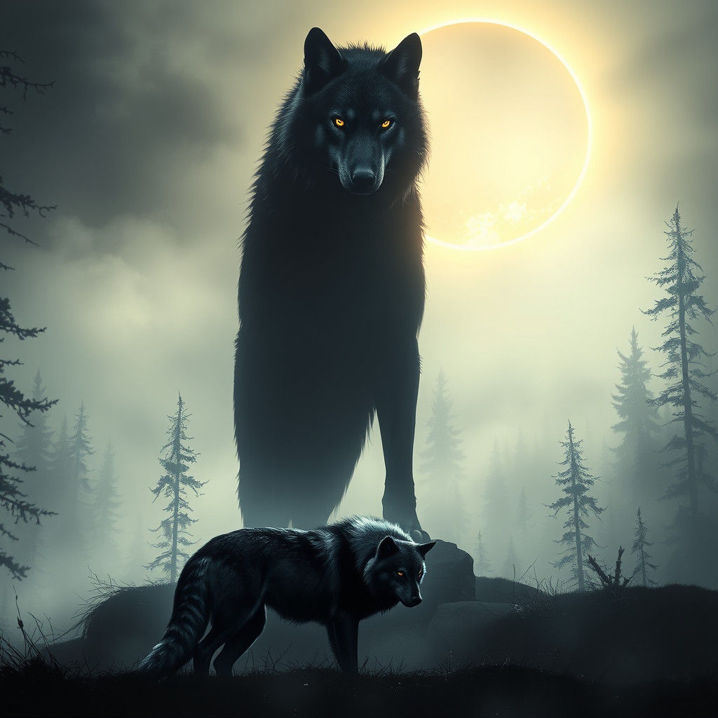 Wolves Clash Under Ethereal Eclipse