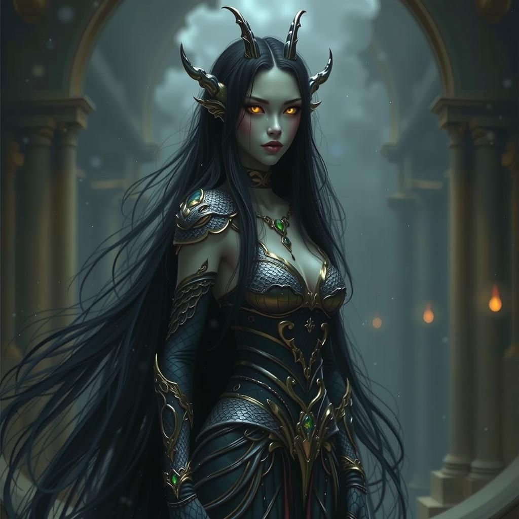 Serene Serpent Deity in Surreal Biomechanical Style