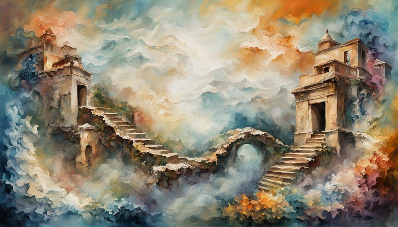 Ethereal Figure in Decaying Garden: Impressionistic Texture