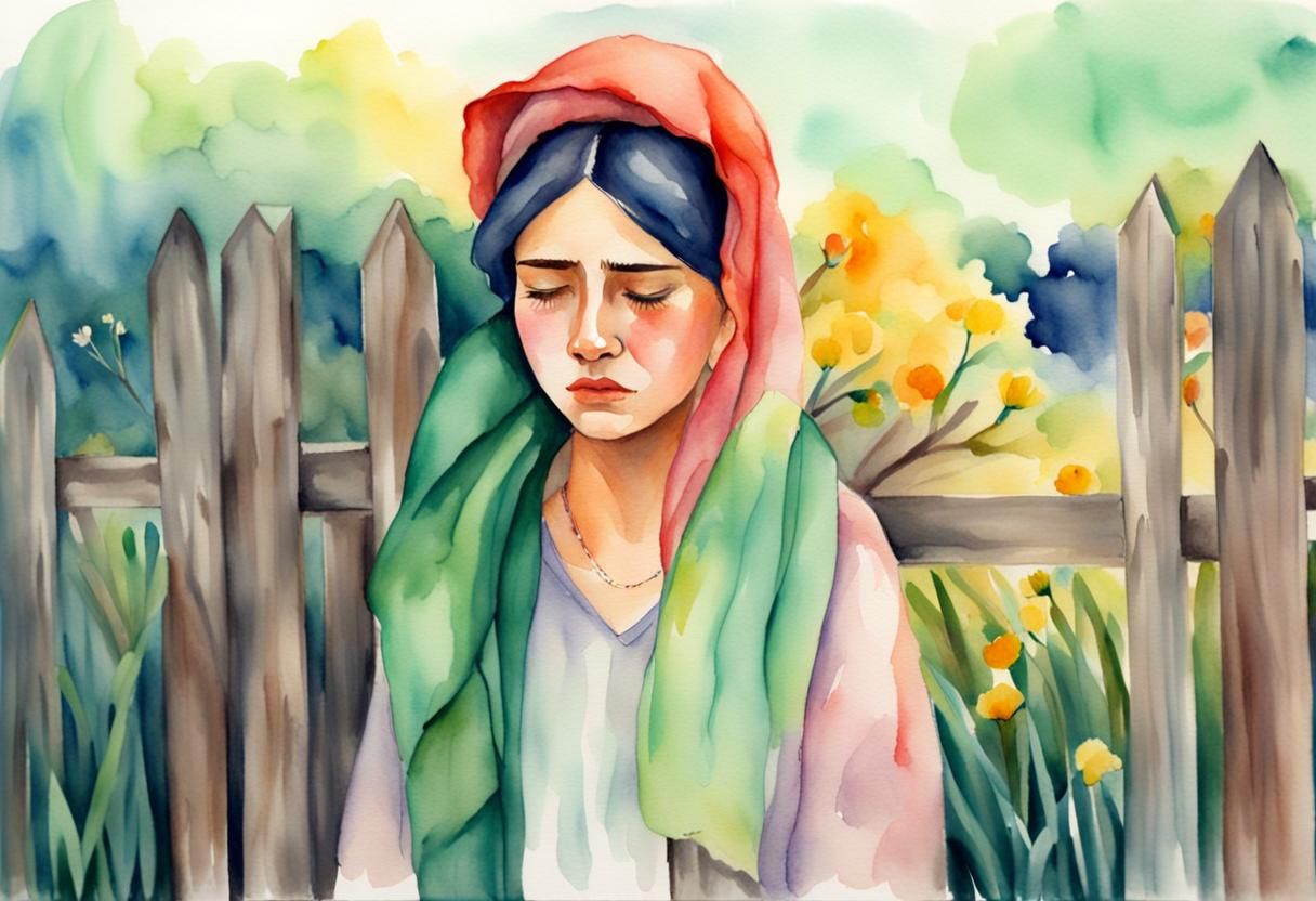 Sad Woman with Tears, Watercolor Portrait
