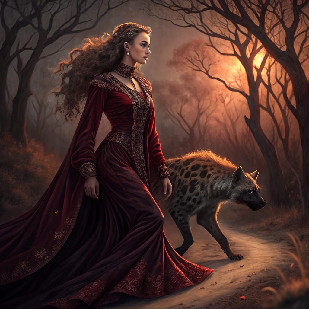 Goddess Lillith in Velvet Evening Gown with African Spotted ...