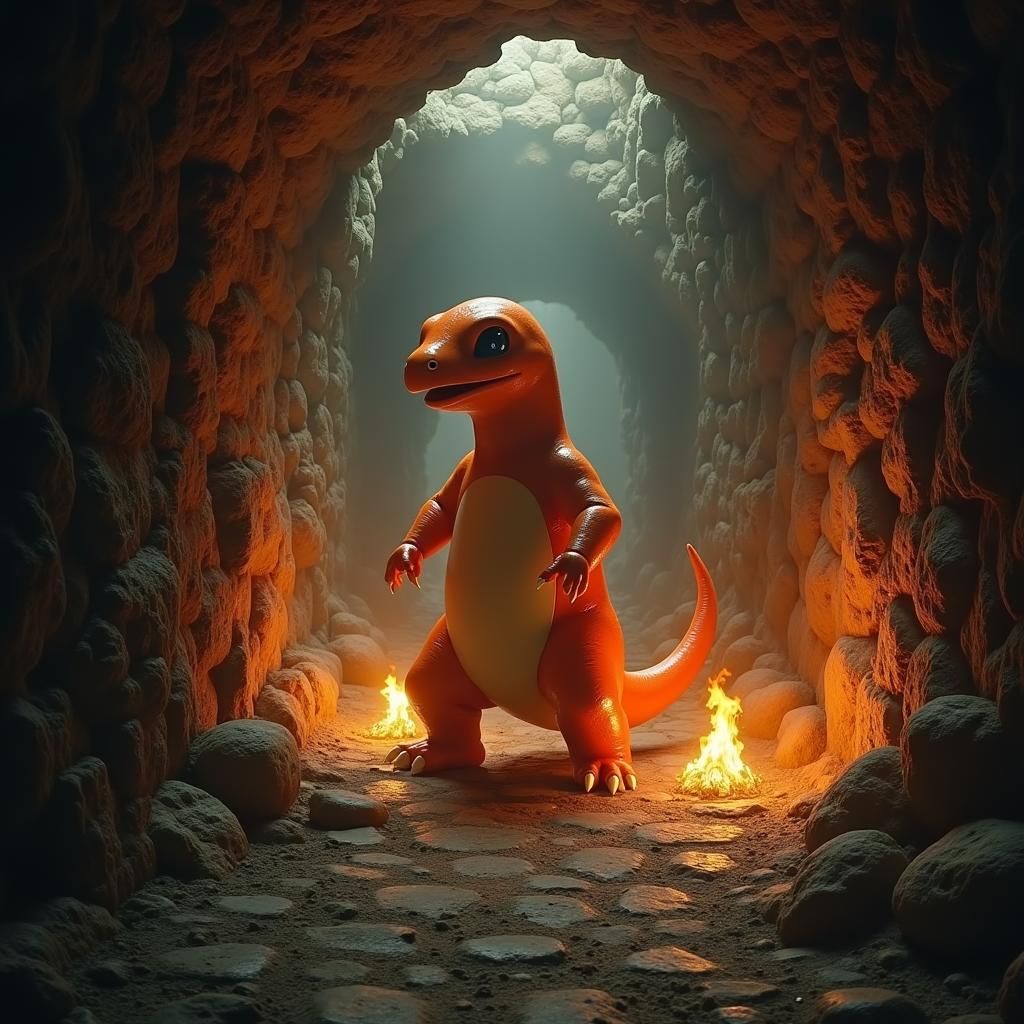 Charmander in Paris Catacombs: Digital Matte Painting