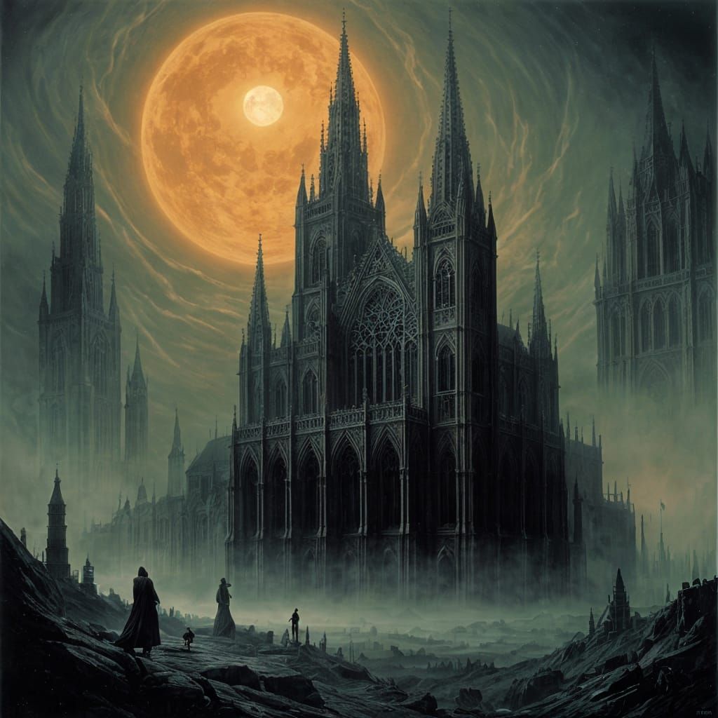 Gothic Cathedral in Mist: Dark Fantasy Art