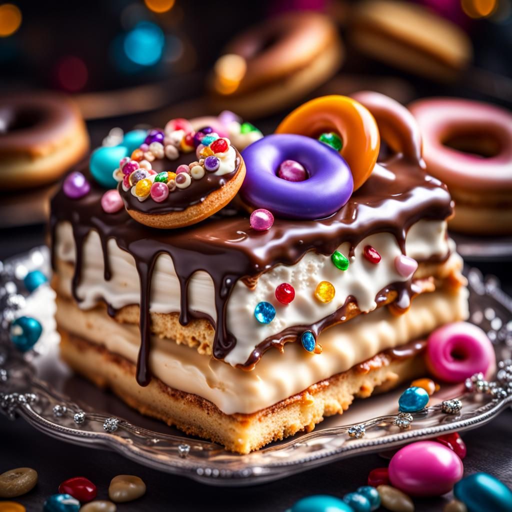 Eclair Cake Topped with Jewels and Candy