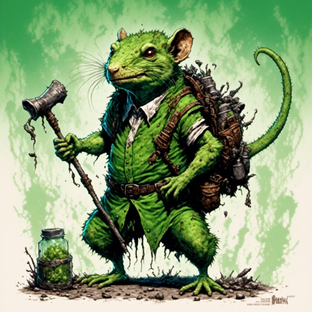 Monstrous Mutant Lizard-Rat-Man Miner Illustration