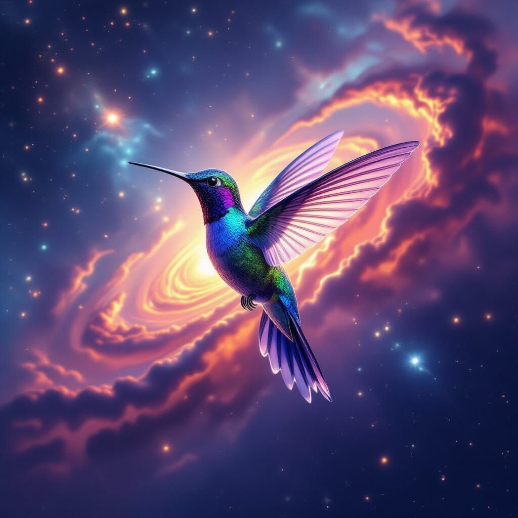 Glass Hummingbird in Nebula, Ethereal Fantasy Art