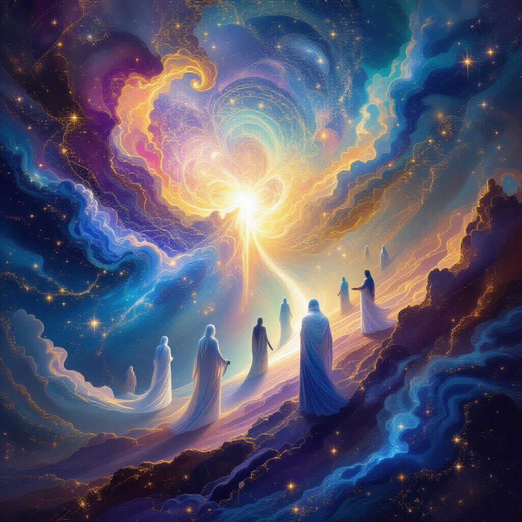 Radiant Cosmic Beings in Vibrant Celestial Art