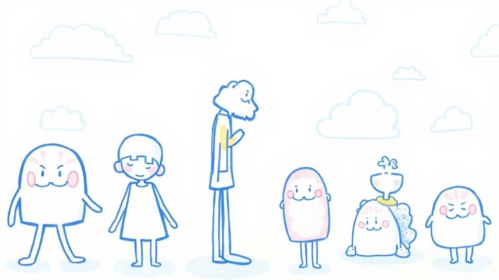 A line of chibi characters