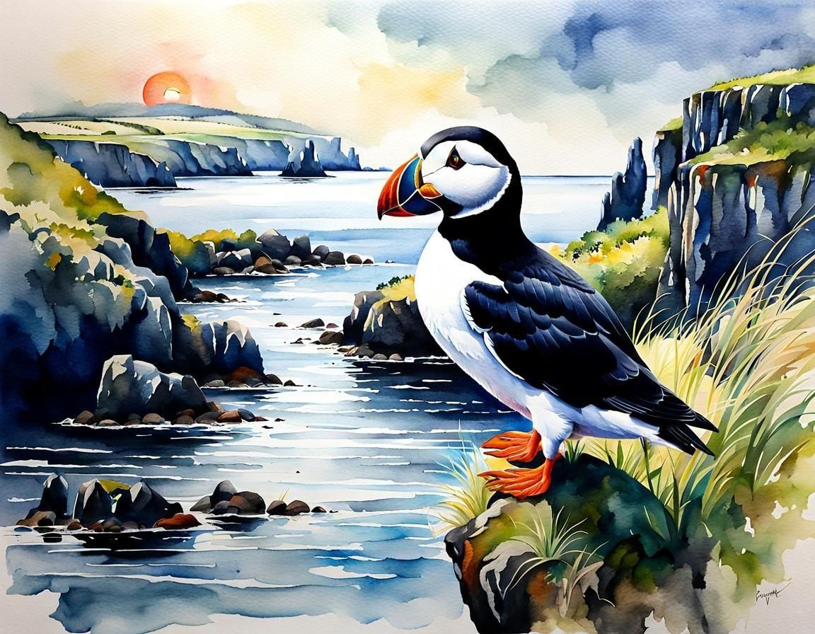 Beautiful Watercolour Landscape Painting with Green Grass