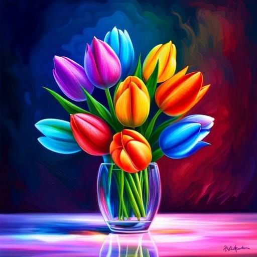 Sparkling Glassy Tulips in Graffiti Art Style