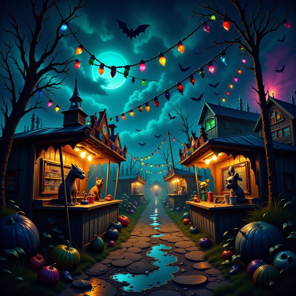 Eerie Carnival Scene in Burton-esque Style