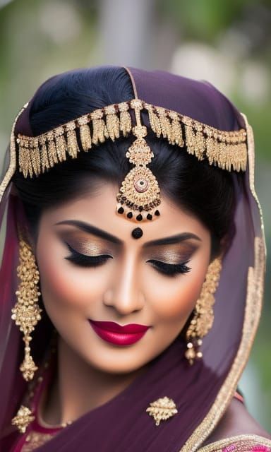 Beautiful Indian girl with brown eyes and burgundy hair