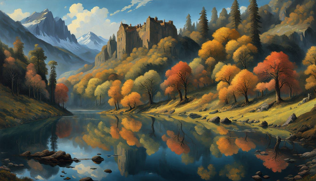 Romantic Landscape Painting in Hudson River Style