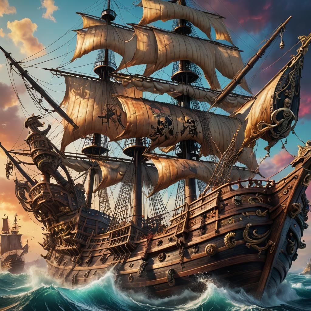 Kraken Attack on Pirate Ship: Hyperrealistic Splash Art