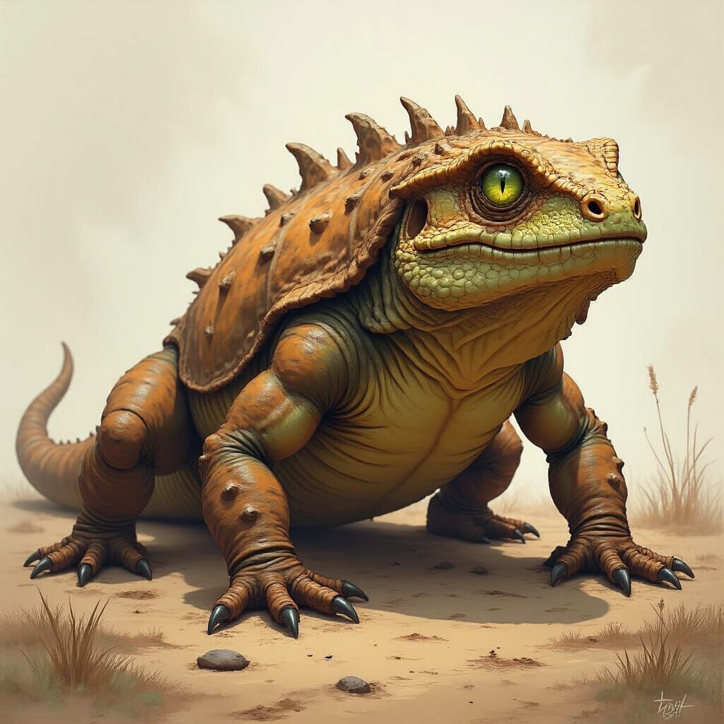 Earthy Reptilian Creature with Green Eyes