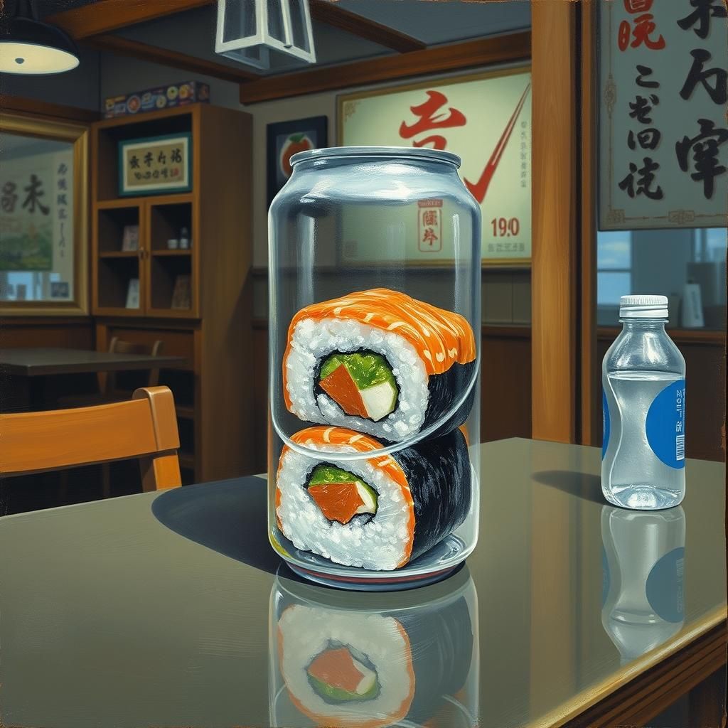 Sushi in Coke Can as Oil Painting