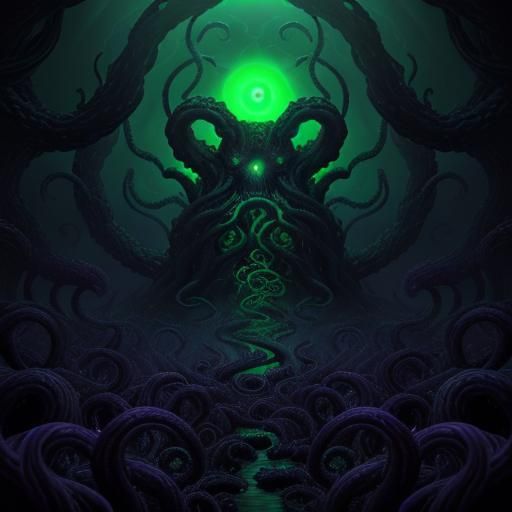 Gargantuan Tentacled Horror in Swirling Universes